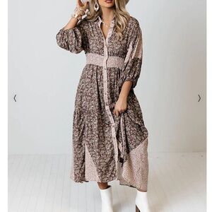 NWT Swept Up in SOHO Floral Boho Peasant Maxi Dress in Hazelnut